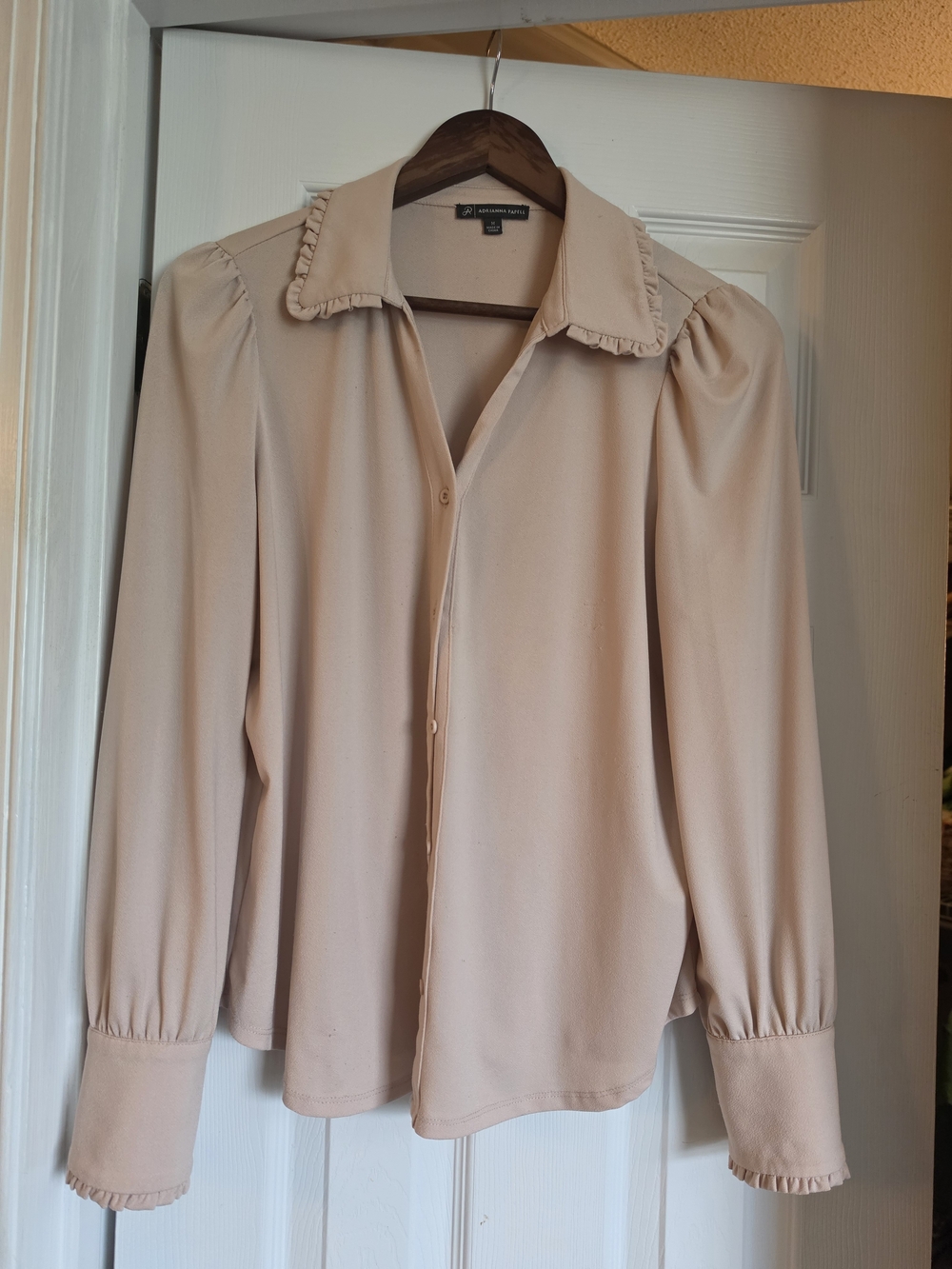Adrianna Papell Blush Pleated-Collar Button Down Blouse